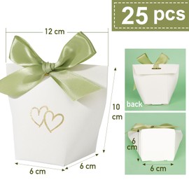 BETESSIN Wedding Favours - Pack of 25 White Favour Boxes with Heart Patterns - Small Box for Wedding Favours and Gift Packaging and Much More - 6 x 6 x 10 cm