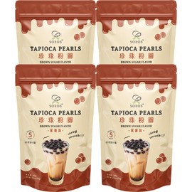 Soeos Boba Pearls, Black Tapioca Pearls 8.8 oz(Pack of 4), Black Sugar Flavor Boba Pearls for Bubble Tea, Smoothies & Desserts – Sweet, Chewy, and Ready to Cook