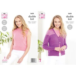 King Cole 5628 Knitting Pattern Womens Striped Cardigan and Sleeveless Top in Finesse Cotton Silk DK