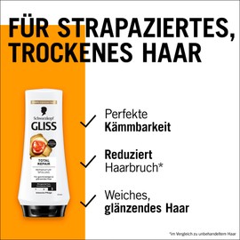 Gliss Spülung Total Repair (200 ml), Haarspülung repariert trockenes, strapaziertes Haar, Pflegespülung für bis zu 90% weniger Haarbruch