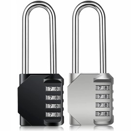 Candados,2 Pack Candado para Locker, Candado de Combinación Reajustable Impermeable de 4 Dígitos para Exteriorespara Taquilla de Gimnasio, Cobertizo, Armario, Garaje, Puerta, Estilo largo Negro+Plata