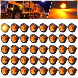 AOXLFU 40Pcs 3/4 Inch Amber 3-LED Mini Marker Lights for Trucks, Boats, RVs - Waterproof, Rubber Universal Fit, Sealed Bulbs - 12V DC…
