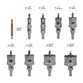 YOSIGHT 9Pcs TCT Hole Saw Kit, Triangular Shank Metal Steel Hole Saw Drill Bits, Upgrade Heavy Duty Carbide Hole Cutter with a Center Drill & 2Pcs L-Wrench, Hole Saw Set for Metal, Steel, Iron, Alloy