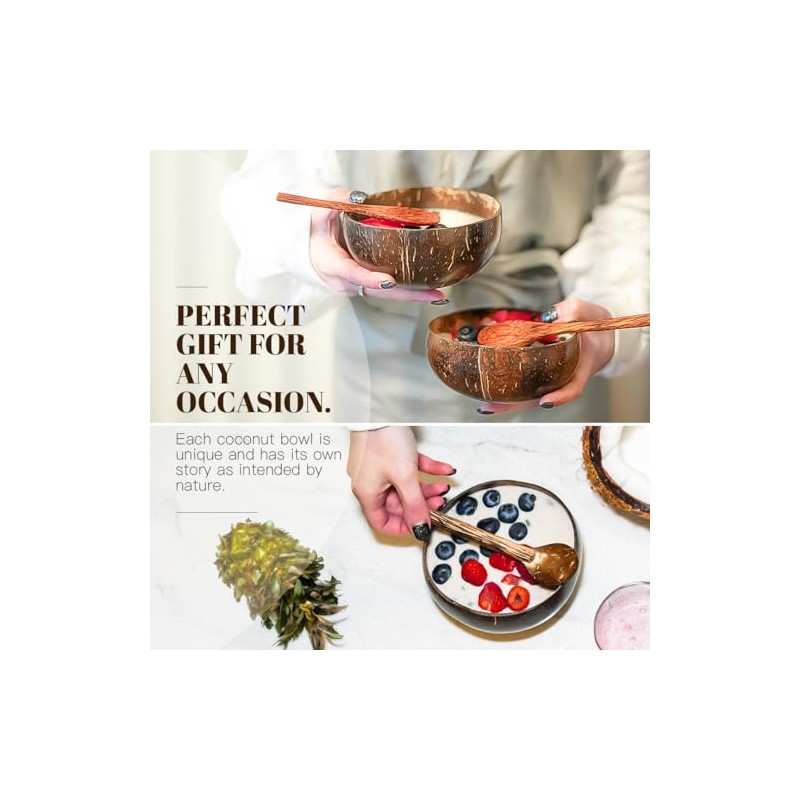 Bella Tree® Set of 2 Coconut Bowls with 2 Wooden