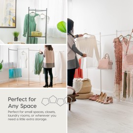 IRIS USA Clothes Rack, Collapsible Clothing Rack, Foldable Clothes Drying Rack, Garment Rack with Shelves, 5 Panels, White