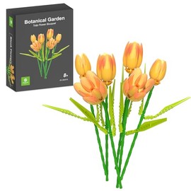 ZONECYTD - Juego de construcción de ramo de flores Tulipanes, bloques de construcción botánicos para adultos, decoración de la oficina en casa, color naranja