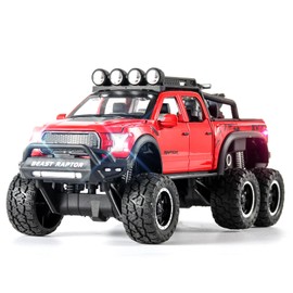 Toy Trucks for Boys Age 4-7 F150 Raptor Toy Truck for 3-5 Year Old Boys 1/24 Diecast Metal Model Pull Back Toy Car with Mini Motorcycle Pickup Truck and with Light and Sound