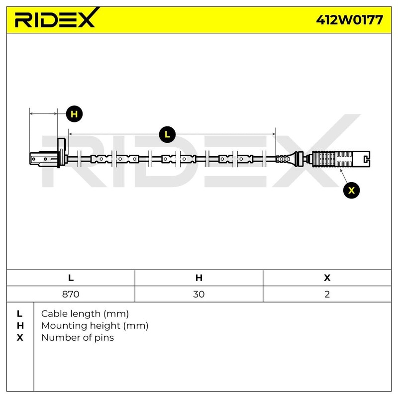 RIDEX ABS Sensor 412W0177 Rear on Both Sides