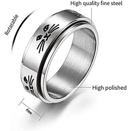 2pcs Cute Cat Ring for Women Anxiety Fidget Stainless Steel Rings Teen Boys Rings Stress Relief Gift for Girls (8#)