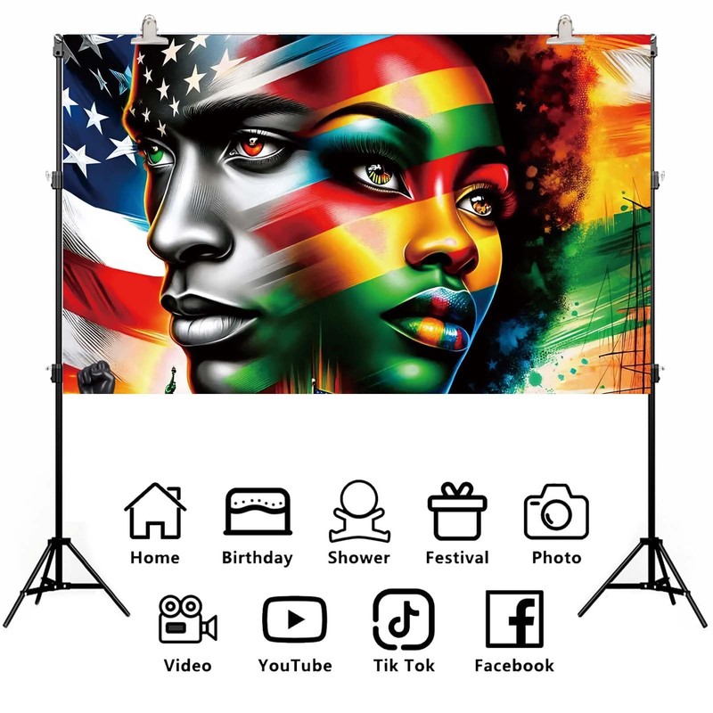 Juneteenth Photo Backdrop Happy Juneteenth Banner Pan African American 19th