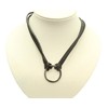 Black Leather Cord Necklace with Silver Coloured Round Metal Pendant