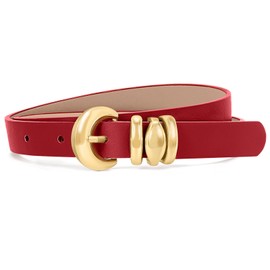 XZQTIVE Women's Leather Belt for Jeans Dresses Pants Coats Fashion Ladies Belt with Gold Buckle Red Belt for Women