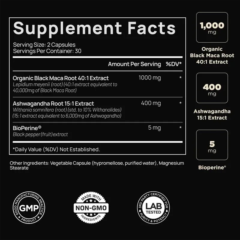 ELMNT 40x Strength Organic Black Maca Root w. Ashwagandha -