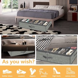 Under Bed Shoe Storage Organizer for Closet Fits 24 Pairs-Sturdy Underbed Shoe Containers Boxes Organizador De Zapatos with Clear Cover,Set of 2, 29.3 x 23.6 x 5.9inch (Linen-like Grey)