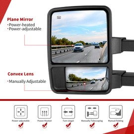 YITAMOTOR Towing Mirrors Compatible with 1999-2007 Ford F250 F350 F450 F550 Super Duty, 2001-2005 Excursion Extendable Power Heated with Smoke Signal Light Side Mirrors Pair