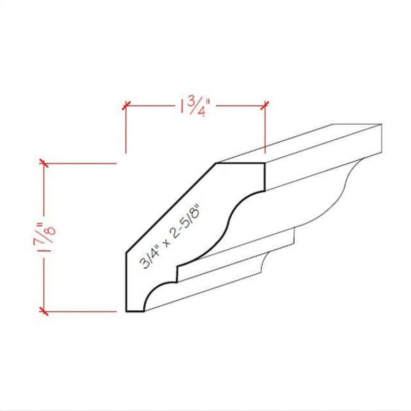 EWCR11 Colonial Crown Moulding Trim, 3/4" x 2-5/8", Poplar, 94"
