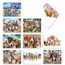 The Best Card Company - 10 Blank Animal Cards Boxed (4 x 5.12 Inch) - Assorted Pets, Zoo, Wildlife Cards for Kids - Off The Leash M6641OCB