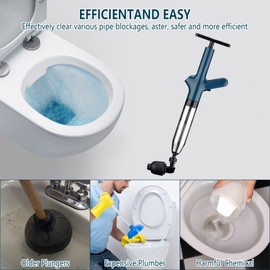 Hochdruck-WC-Saugglocken-Werkzeug: Robuster WC-U-Biegungsreiniger aus Edelstahl mit 4 austauschbaren Köpfen, visuelles Barometer zum Entsperren von Badezimmer-, Küchen-Abflussspüle