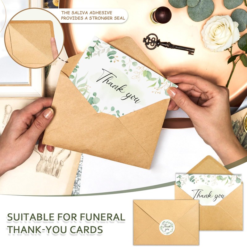 HiABNRT 25 Funeral Thank You Cards with Envelopes, 4x6in, Message