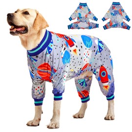 LovinPet Large Dog Wound Care/Surgery Recovery Clothes, Large Dog Pajamas, Lightweight Stretchy Jersey Knit, Galaxy World Gray Print, Big Dog Jammies, UV Protection, Large Breed Dog Pet PJ's/Medium