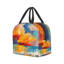Hulnulnu Oil Paint Insulated Lunch Bags for Women Colorful Rainbow Art Reusable Lunch Box Work Camping Travel Fishing Picnic Portable Gifts for Women
