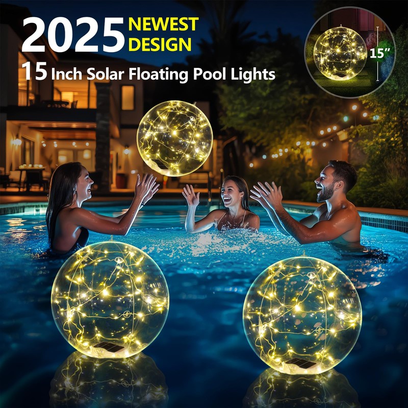 Cootway Floating Pool Lights, 15 Inch Warm White Solar Pool