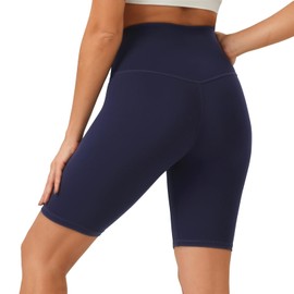 YUNOGA - Pantalones cortos de motociclista para mujer, entrepierna de 4 pulgadas y 8 pulgadas, cintura alta, control de abdomen para entrenamiento, ejercicio atlético, elastano, pantalones cortos de