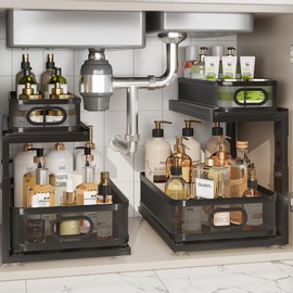 Corbyles 2 Pack Under Sink Organizer With Next-Gen Ball-Bearing Slides,2-Tier Precision Mesh Pull Out Cabinet Shelf Storage for Bathroom&Kitchen,Slide Out Drawers Height Adjustable,Rust-resistant