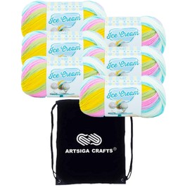 Lion Brand Ice Cream Bunny Tracks 923-224 (6-Skeins - Same Dye Lot) Baby Sport #2 Acrylic Yarn for Crocheting and Knitting with Project Bag