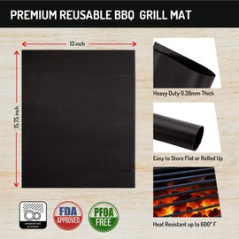 BBQ Grill Mat, Baking Mat - 100% Food-Safe - 2 Pack – 15.75x13 Inches | Non-Stick | 0.39mm Thick Heavy Duty Grill Accessory For Heat up to 600 Degrees – Reusable - Dishwasher Safe - PFOA Free