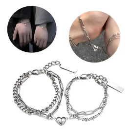 Fuezoiu 2pz Pulsera Parejas Doble Con Imán Corazón Acero Inoxidable Joyeria Hombre Mujer Día De San Valentín Regalo
