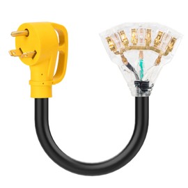 Rvhouse 30 Amp to 20 Amp 110V RV Adapter Cord NEMA TT-30P Male to 3-5-15R/5-20R Outlets 1.1 FT Household Outlet Female with Dust Caps and LED Power Indicator