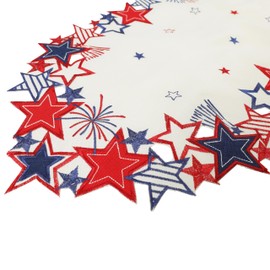 4th of July Table Runner with Embroidered Stars Memorial Day Patriotic Décor Independence Day Holiday Kitchen Dining Table Decoration (13"x90")
