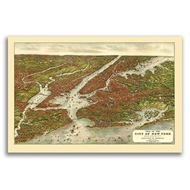 Magnet 1907 New York City, New York Vintage Old Panoramic NY City Map Magnet Vinyl Magnetic Sheet for Lockers, Cars, Signs, Refrigerator 5"