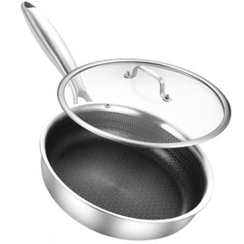 DELARLO 10 inch Tri-Ply Stainless Steel Frying Pan With Lid, Nonstick Omelette Pans, Small Egg Pan Durable Chef's Pan,Induction Kitchen Skillets, Compatible with All Cooktops, Up to 600℉