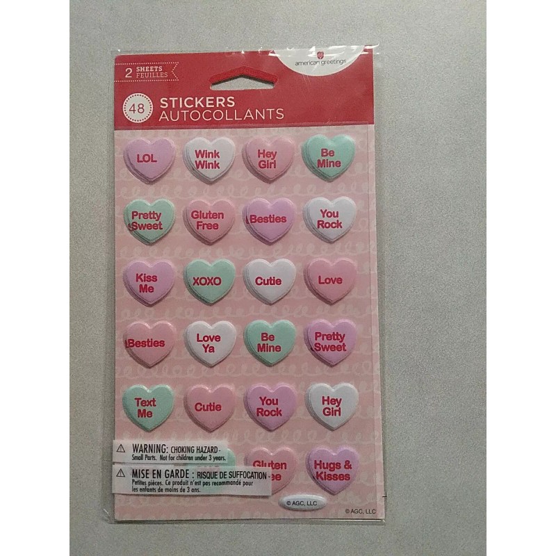 American Greetings 48 Puffy Conversation Heart Stickers with assorted sayings