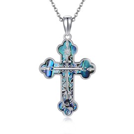 HBLICY Orthodox Cross Necklace 925 Sterling Silver Abalone Eastern Orthodox Cross Pendant Necklace Religious Christian Jewelry for Men Women