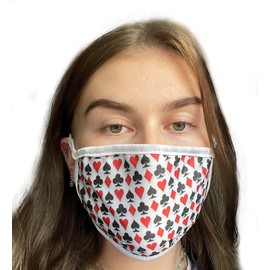 Komonee Adults Face Mask Washable Reusable Trendy Dustproof Poker Playing Card Suits Cloth Mouth Cover Covering For Boys Girls Outdoors Indoors Childrens School Protection