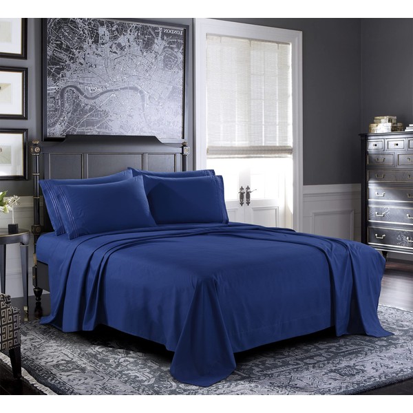 Pure Bedding Bed Sheets - King Sheet Set [6-Piece, Navy]