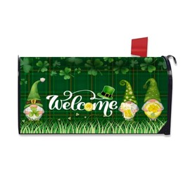 St. Patrick's Day Mailbox Cover,Waterproof Green Leprechauns Hat Shamrock Coin Beer Letter Post Box Cover Wrap Decoration Welcome Home Garden Outdoor 21''Lx18''W