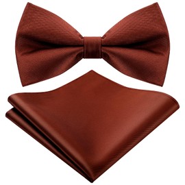 2 Pcs Solid Cinnamon Color Bow Tie and Pocket Square Man's Satin Bow Tie with Suit Handkerchief Pre Tied Style Pocket Square for Wedding Party Dress up