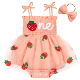 HONGTEYA Baby Girl 1st Birthday Outfit Girl First Birthday Clothes One Year Old Gifts Lace Romper Tulle Summer Newborn Dress