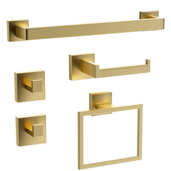 Gold Bathroom Hardware Accessories Set of 5 Pieces, 15.6 Inch