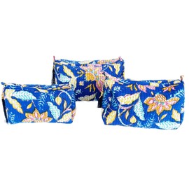 Rastogi Handicrafts Cosmetic Bags Set, 3 Piece Make Up Organizer Bag Storage Bags with Zipper Closure, Blue, One Size, Makeup Bag