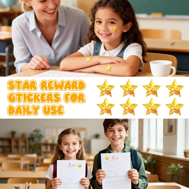 Holographic Gold Star Stickers 1 Inch Self Adhesive 1500 Pcs