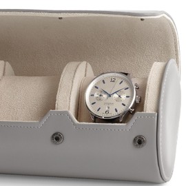 Oirlv Luxury PU Leather 3 Slots Watch Roll Travel Case Storage Case for Gift Box Christmas Anniversary Birthday (Grey Blue)