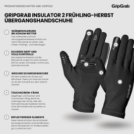 GripGrab Insulator 2 Spring Autumn Transition Gloves Thin Long Finger Cycling Gloves Winter Liner Gloves