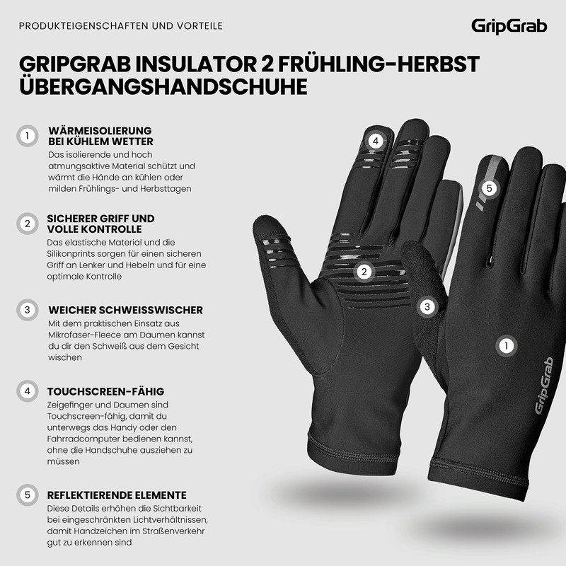 GripGrab Insulator 2 Spring Autumn Transition Gloves Thin Long Finger