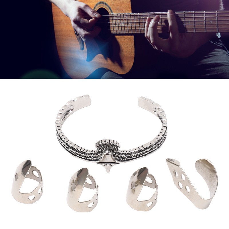 Guitar Pick Set with Alloy Bracelet Stainless Steel Finger Thumb