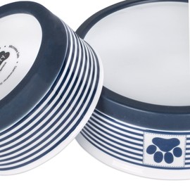 Bone Dry Paw & Patch Ceramic Pet Collection, Small Set, 4.25x2", Nautical Blue, 2 Piece